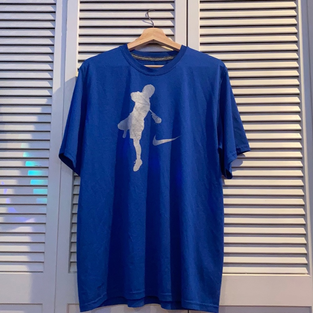 Blue Nike legacy lacrosse shirt sleeve t shirt